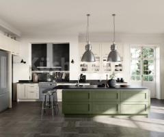 Cuisine Rustique en bois avec îlot : Blanc Perle & Vert Olive - 2