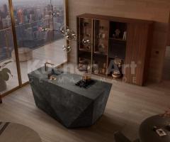 Cuisine en Pierre naturelle | Armoires bois Noyer - 3